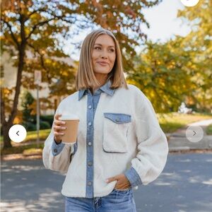 Women's White and Blue Sherpa Jacket